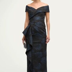 Rickie Freeman for Teri Jon Off-Shoulder Jacquard Column Gown size 14